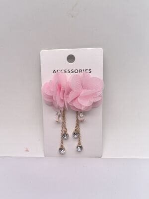 Pink Flower Earring with Dimond Pendant for Kids