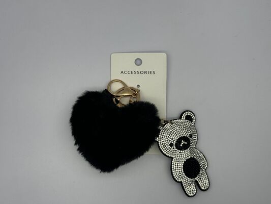 Various Colors Geometric Bear Key Chain with Furry Heart and Golden Details