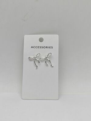 Fashionable Sliver Metal Bow Earrings for Women's Casual Style