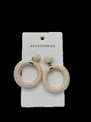 New Round Rattan Earrings Hand-Woven Earrings Bohemian Style Simple Raffia Woven Pendant Earrings