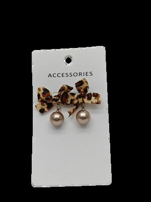 Vintage Style Leopard Print Flocking Bow Earrings Pearl Bow Knot Stud Earrings for Women and Girls for Party and Gift