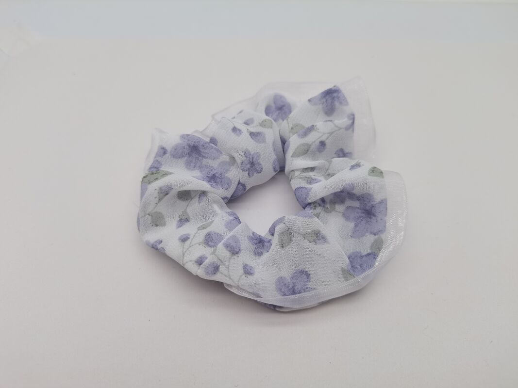 Purple Flower Patterns Scrunchie For Women , Fabric Hair Accessories For Sale