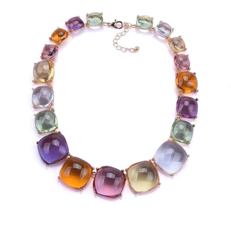 Colorful Acrylic Gems Necklace in Fashionable Design with Gold Plated Alloy