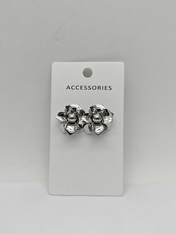 Timeless Oval Silver Flower Earrings for Medium Daily or Formal Occasion